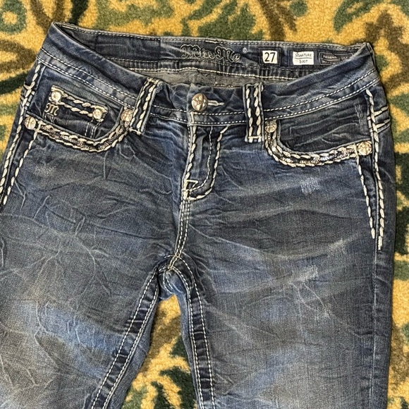 Women’s Y2K Miss Me Acid Wrinkle Wash Thick Stitch Boot Stretch Jeans 27 29x32.5 - Picture 3 of 7